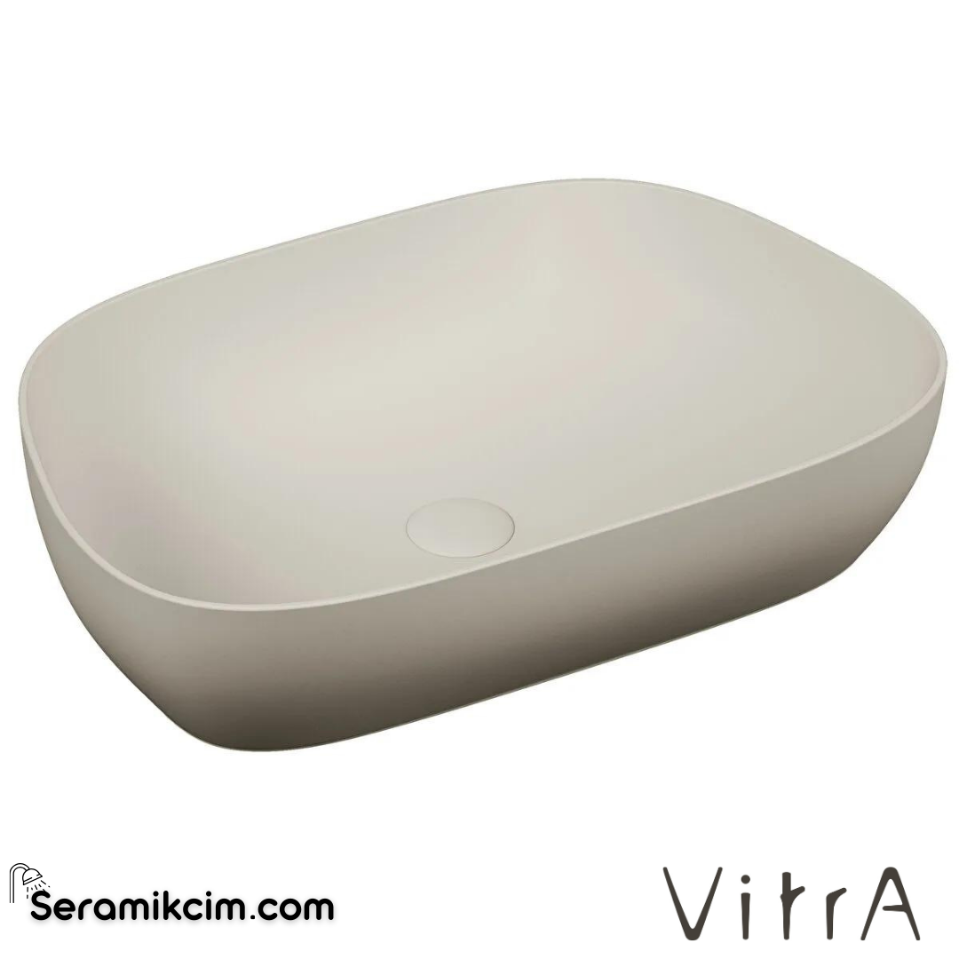 VitrA Outline Çanak Lavabo Tv Şekilli, 60x41 cm Armatür Deliksiz, Su Taşma Deliksiz, Clean, Mat Bej - 5993B420-0016