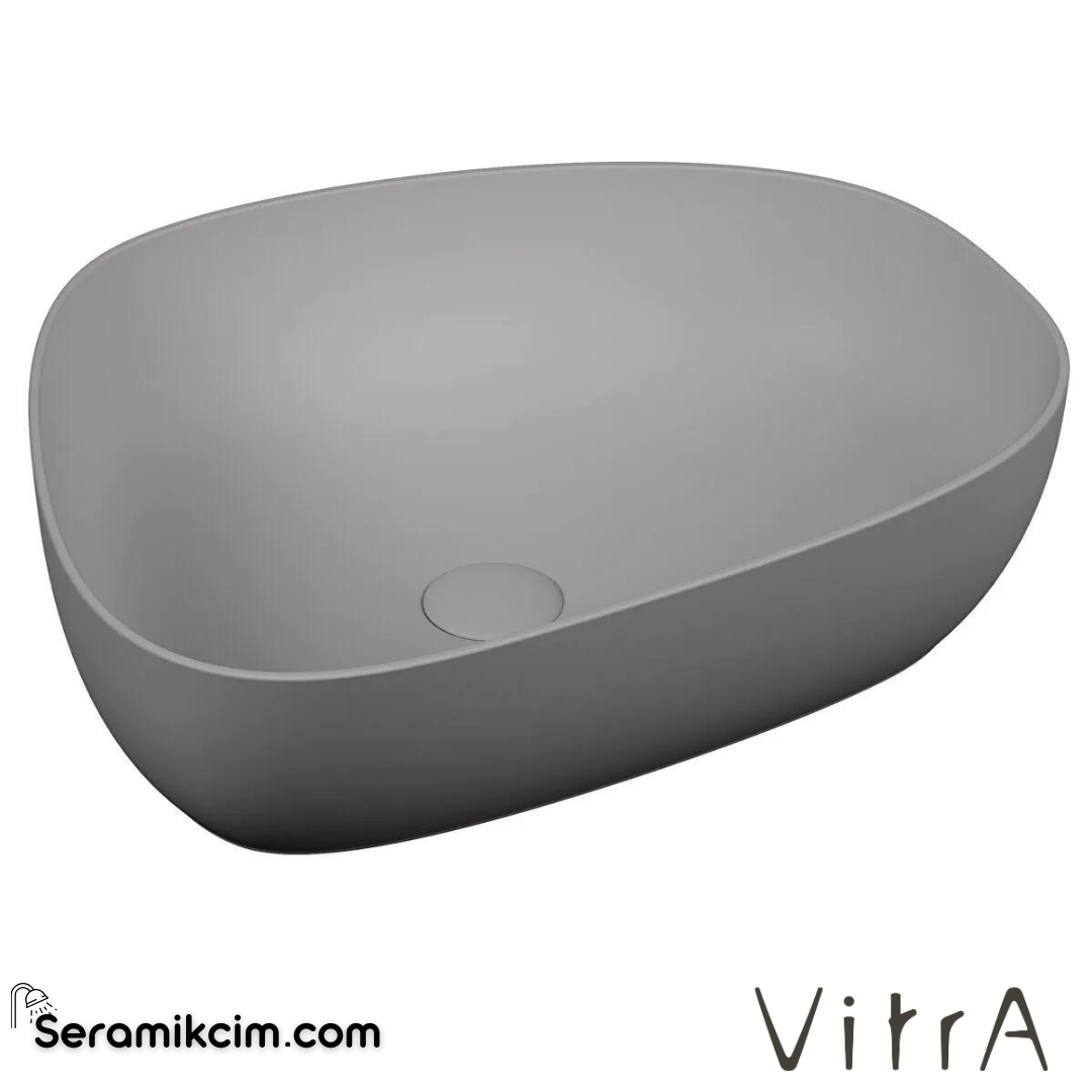 VitrA Outline Çanak Lavabo Tv Şekilli, 55x43 cm Armatür Deliksiz, Su Taşma Deliksiz, Clean, Mat Taş Gri - 5991B476-0016