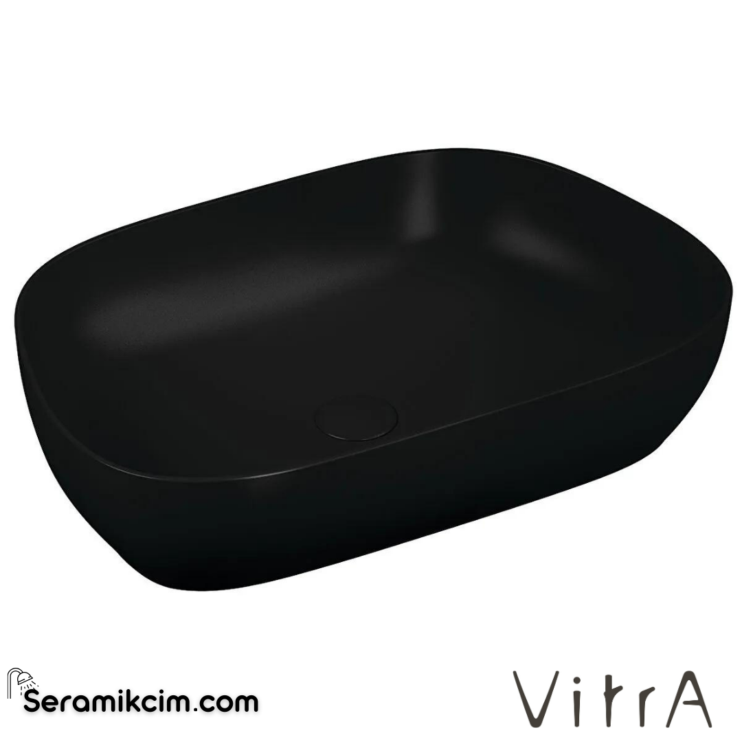 VitrA Outline Çanak Lavabo Tv Şekilli, 60x41 cm Armatür Deliksiz, Su Taşma Deliksiz, Clean, Mat Siyah - 5993B483-0016