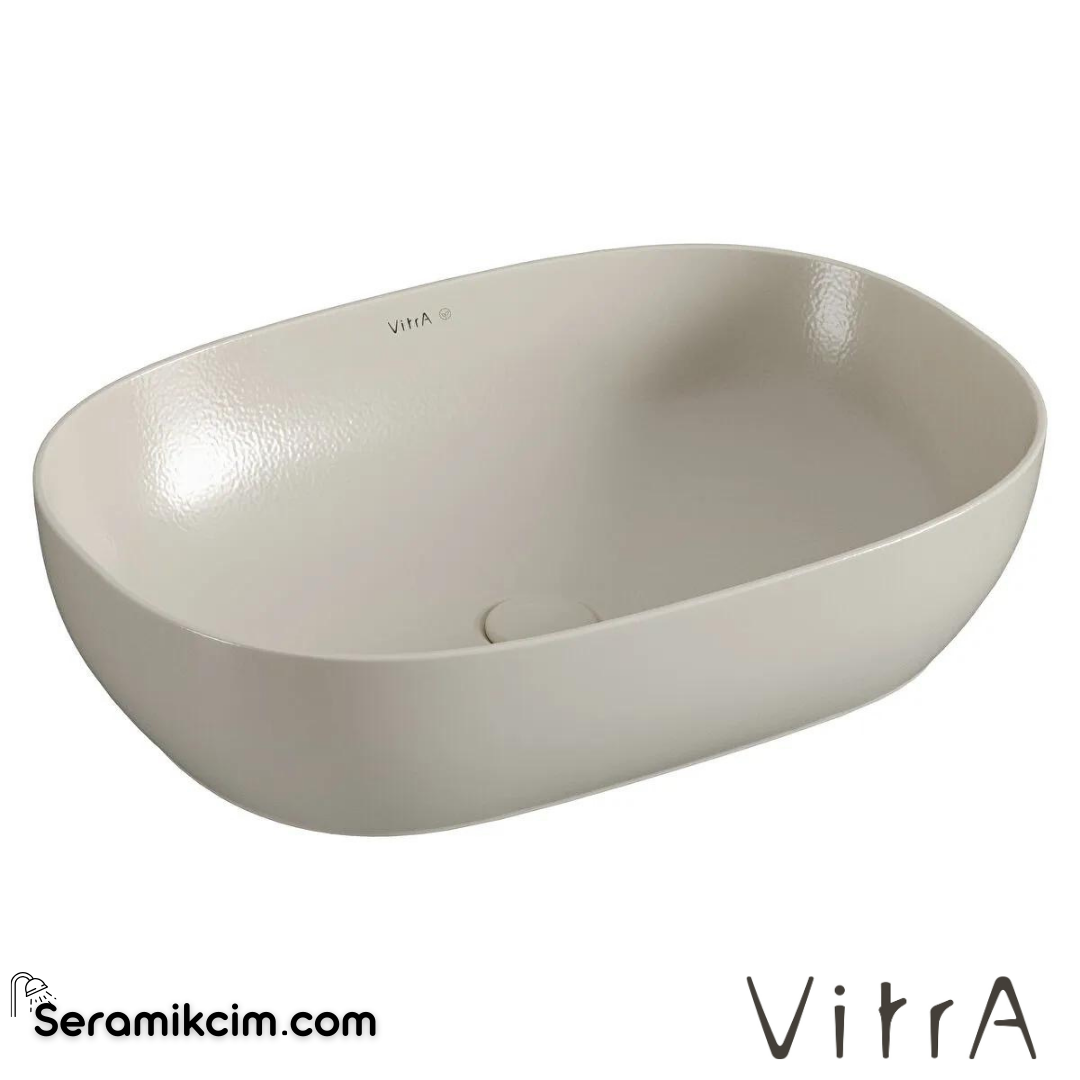 VitrA Outline Recycled Çanak Lavabo Oval, 60x41 cm Armatür Deliksiz, Su Taşma Deliksiz, Mat Bej - 7995B066-0016