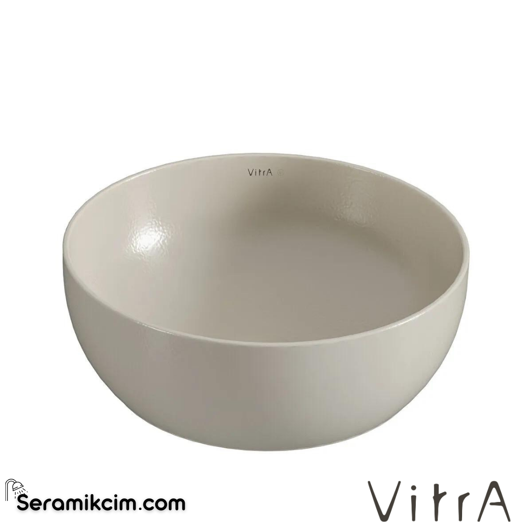 VitrA Outline Recycled Çanak Lavabo Yuvarlak, 41x41 cm Armatür Deliksiz, Su Taşma Deliksiz, Mat Bej - 7992B066-0016