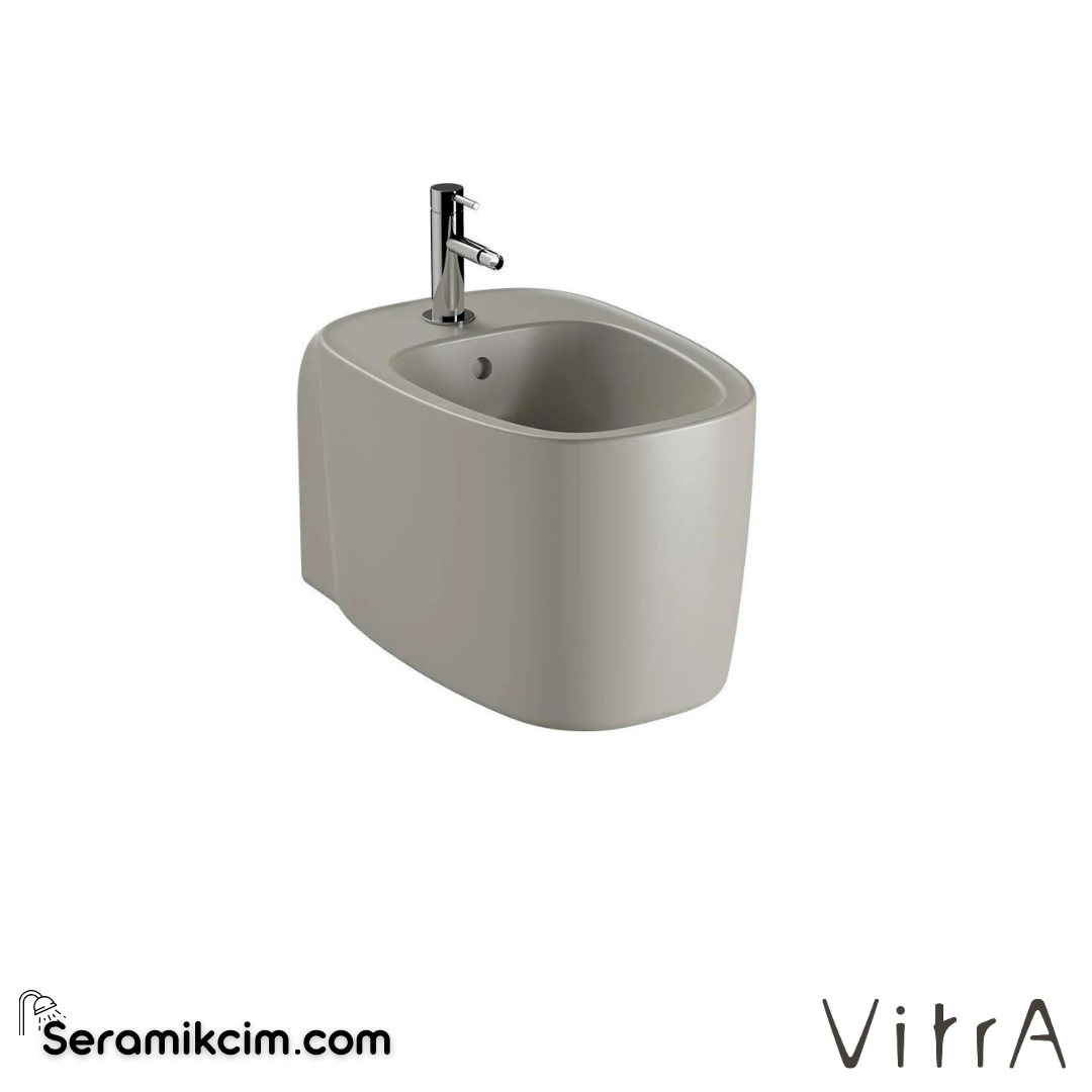 VitrA Plural Asma Bide Gizli Montajlı, 55 cm Tek Armatür Delikli, Su Taşma Delikli, Yanlardan Deliksiz, Clean, Mat Bej - 7831B420-0288
