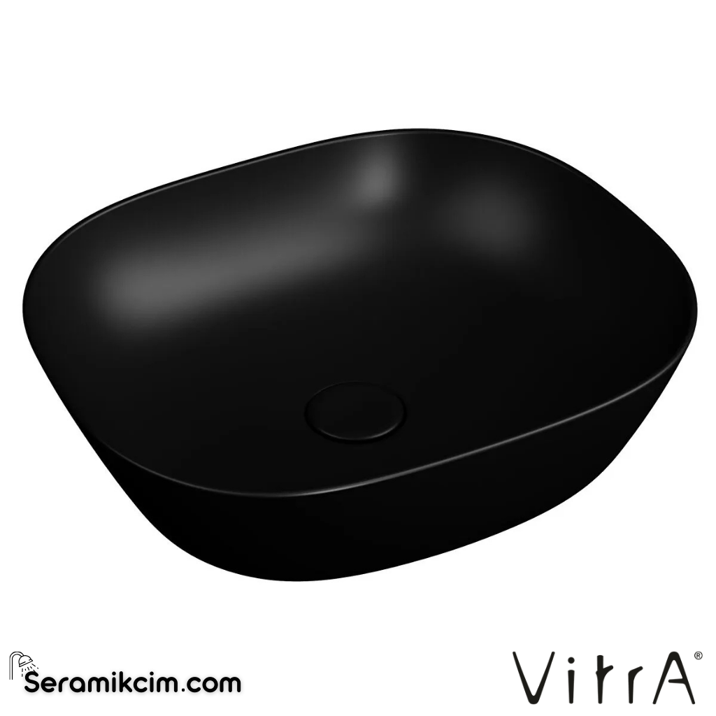 VitrA Plural Çanak Lavabo Oval, Kompakt, 45x38 cm Armatür Deliksiz, Su Taşma Deliksiz, Clean, Mat Siyah - 7810B483-0016