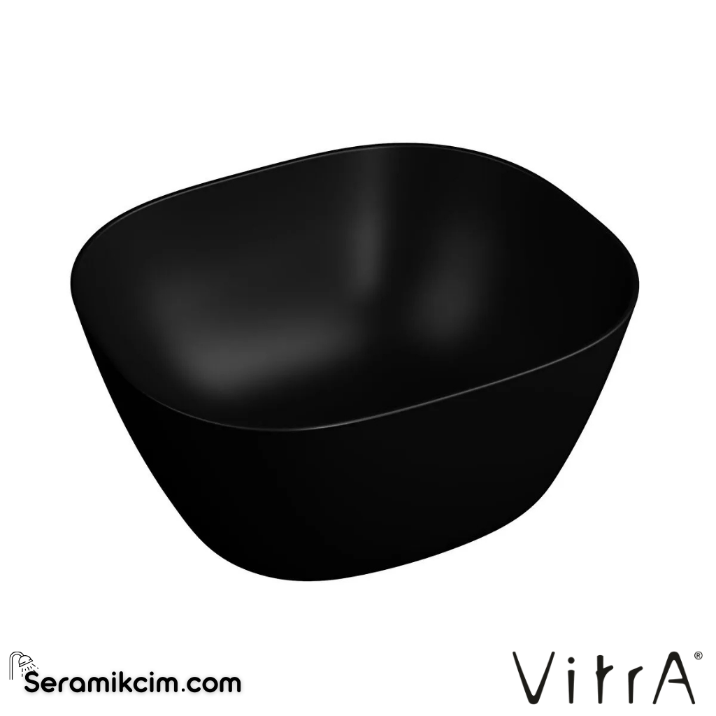 VitrA Plural Çanak Lavabo Oval, Kompakt, 45x38 cm Armatür Deliksiz, Su Taşma Deliksiz, Clean, Mat Siyah - 7811B483-0016