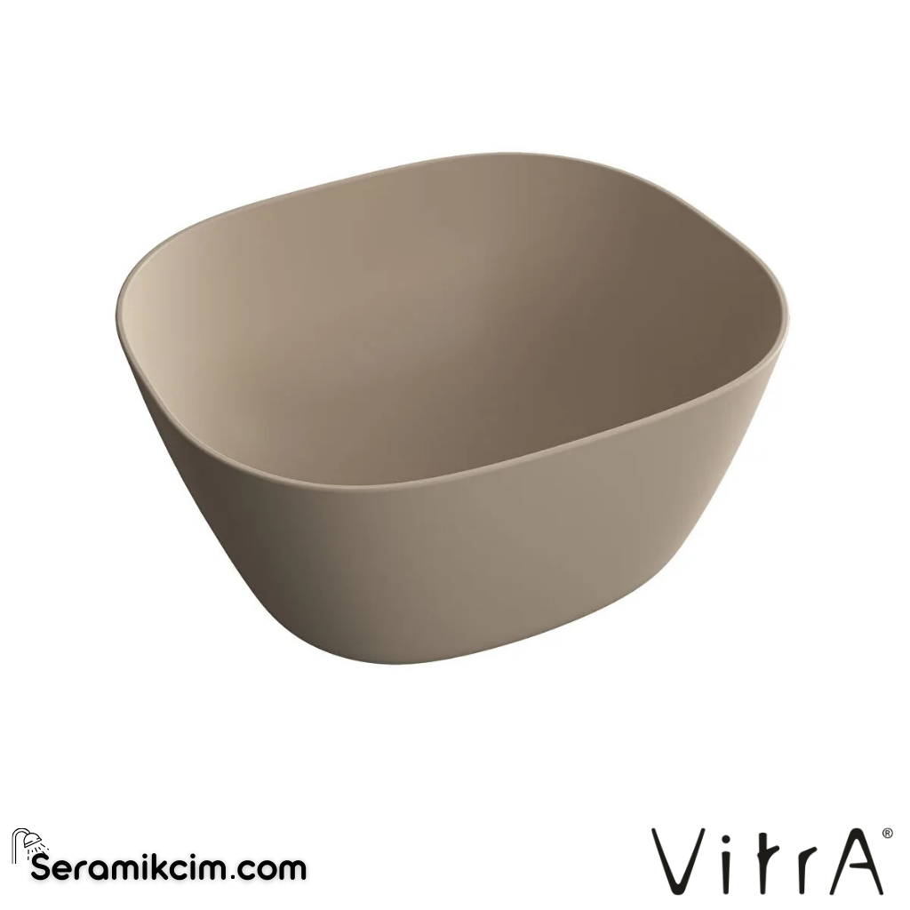 VitrA Plural Çanak Lavabo Oval, Kompakt, 45x38 cm Armatür Deliksiz, Su Taşma Deliksiz, Clean, Mat Kil Beji - 7811B474-0016