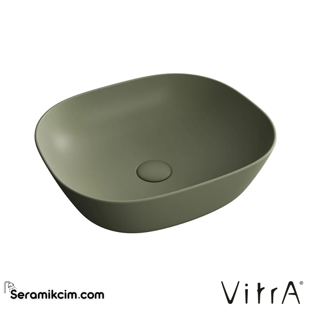 VitrA Plural Çanak Lavabo Oval, Kompakt, 45x38 cm Armatür Deliksiz, Su Taşma Deliksiz, Clean, Mat Yosun Yeşili - 7810B475-0016