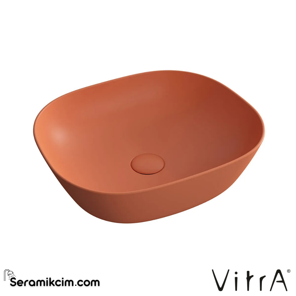 VitrA Plural Çanak Lavabo Oval, Kompakt, 45x38 cm Armatür Deliksiz, Su Taşma Deliksiz, Clean, Mat Terra Rosa - 7810B477-0016