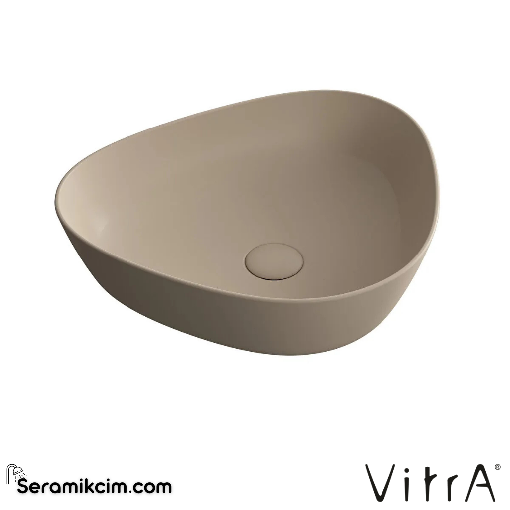 VitrA Plural Çanak Lavabo Üçgen, Kompakt, 45x40 cm Armatür Deliksiz, Su Taşma Deliksiz, Clean, Mat Kil Beji - 7812B474-0016