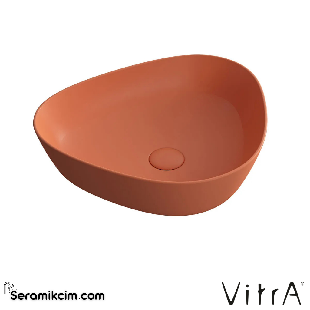 VitrA Plural Çanak Lavabo Üçgen, Kompakt, 45x40 cm Armatür Deliksiz, Su Taşma Deliksiz, Clean, Mat Terra Rosa - 7812B477-0016