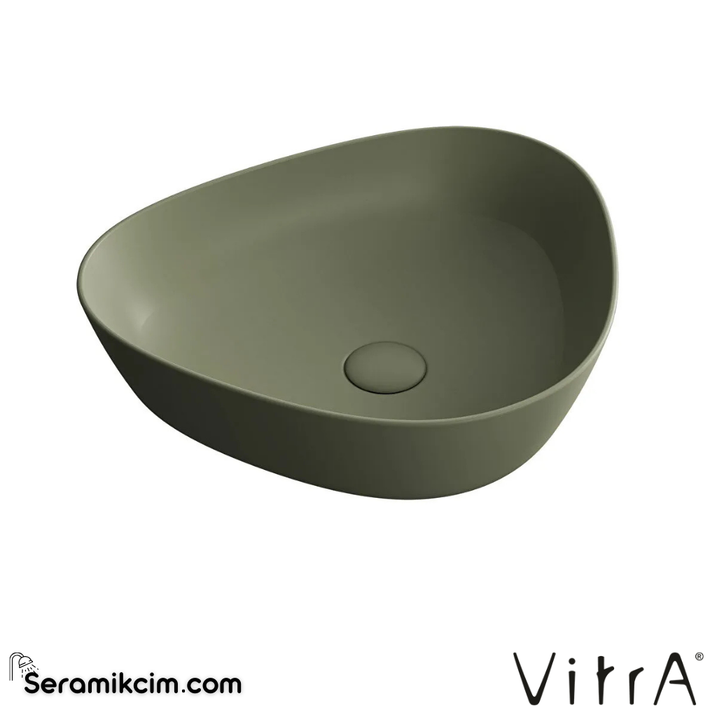 VitrA Plural Çanak Lavabo Üçgen, Kompakt, 45x40 cm Armatür Deliksiz, Su Taşma Deliksiz, Clean, Mat Yosun Yeşili - 7812B475-0016