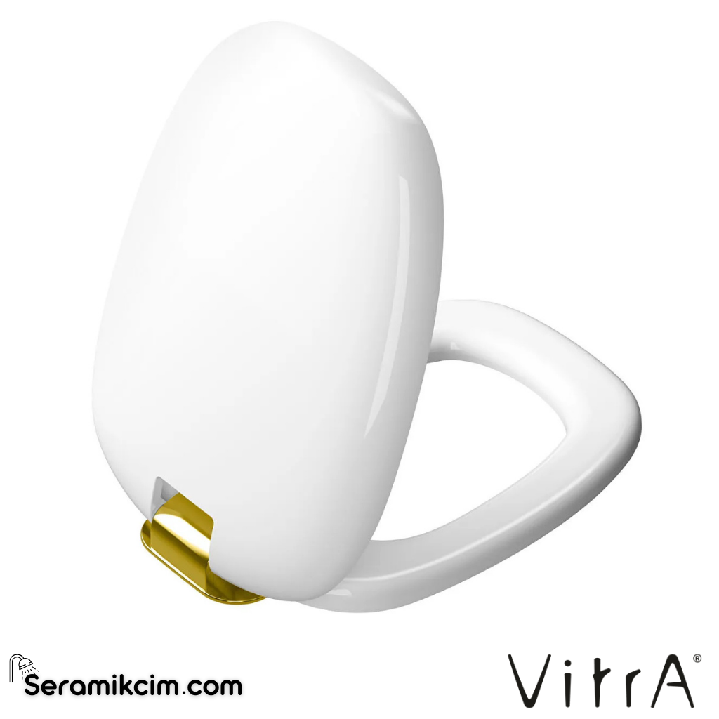 VitrA Plural Klozet Kapağı Duroplast, Üstten Sıkmalı Yavaş Kapanır, Kolay Sök-Tak, Altın, Metal Menteşeli, Beyaz 126-003-019 - 126-003-019