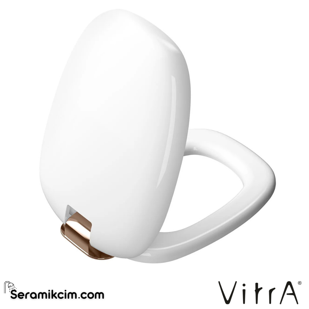 VitrA Plural Klozet Kapağı Duroplast, Üstten Sıkmalı Yavaş Kapanır, Kolay Sök-Tak, Bakır, Metal Menteşeli, Beyaz 126-003-029 - 126-003-029