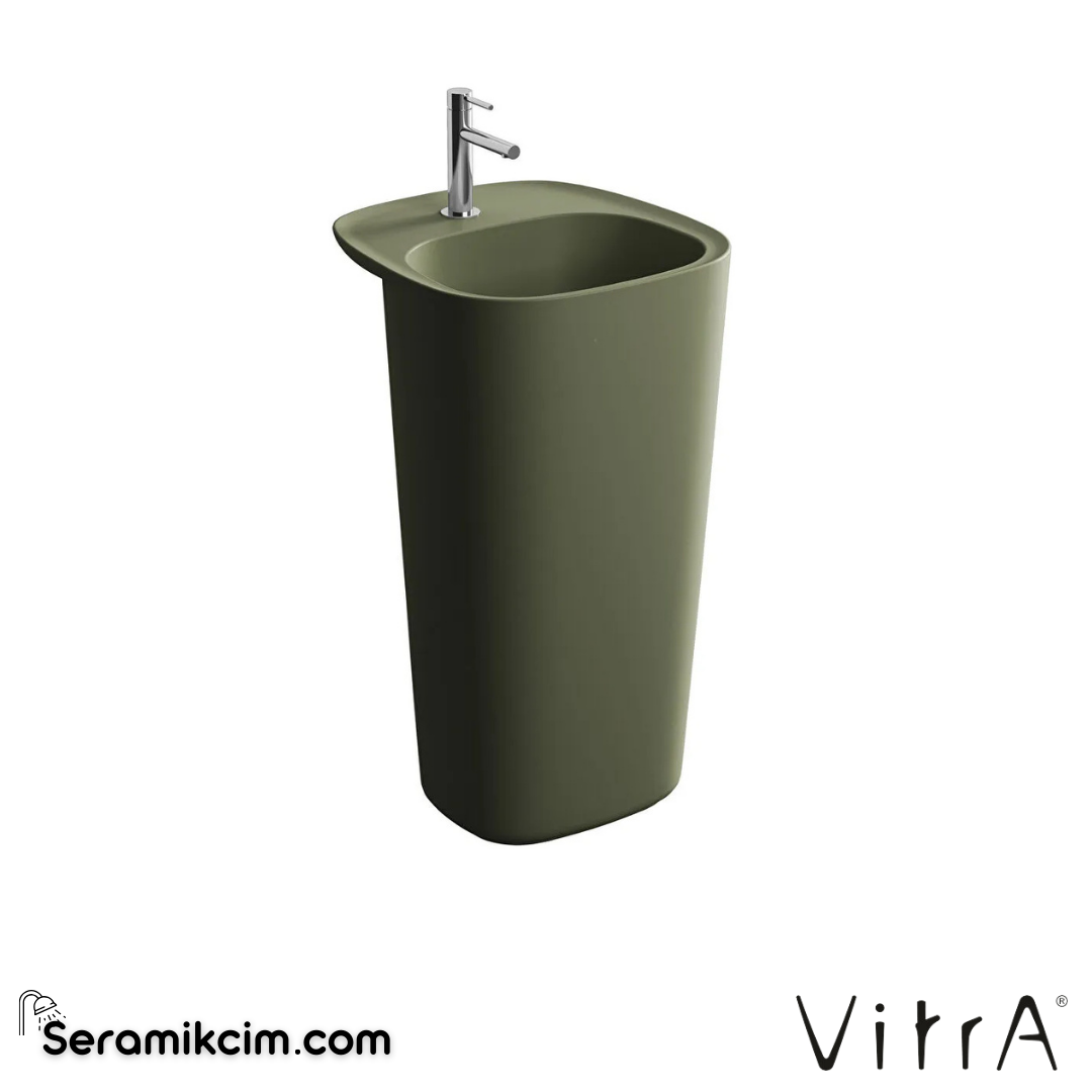 VitrA Plural Monoblok Lavabo Kompakt, 50x53 cm Tek Armatür Delikli, Su Taşma Delikli, Clean, Mat Yosun Yeşili - 7814B475-0001