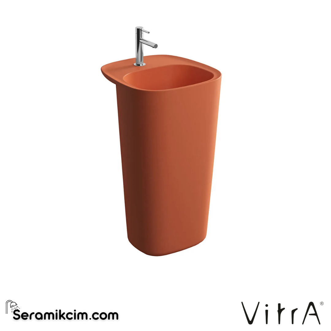 VitrA Plural Monoblok Lavabo Kompakt, 50x53 cm Tek Armatür Delikli, Su Taşma Delikli, Clean, Mat Terra Rosa - 7814B477-0001