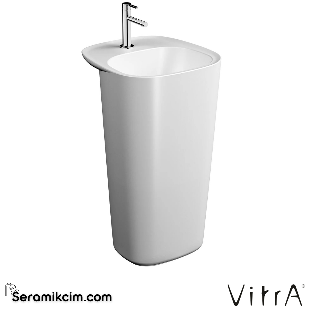 VitrA Plural Monoblok Lavabo Kompakt, 50x53 cm Tek Armatür Delikli, Su Taşma Delikli, Clean, Mat Beyaz - 7814B401-0001