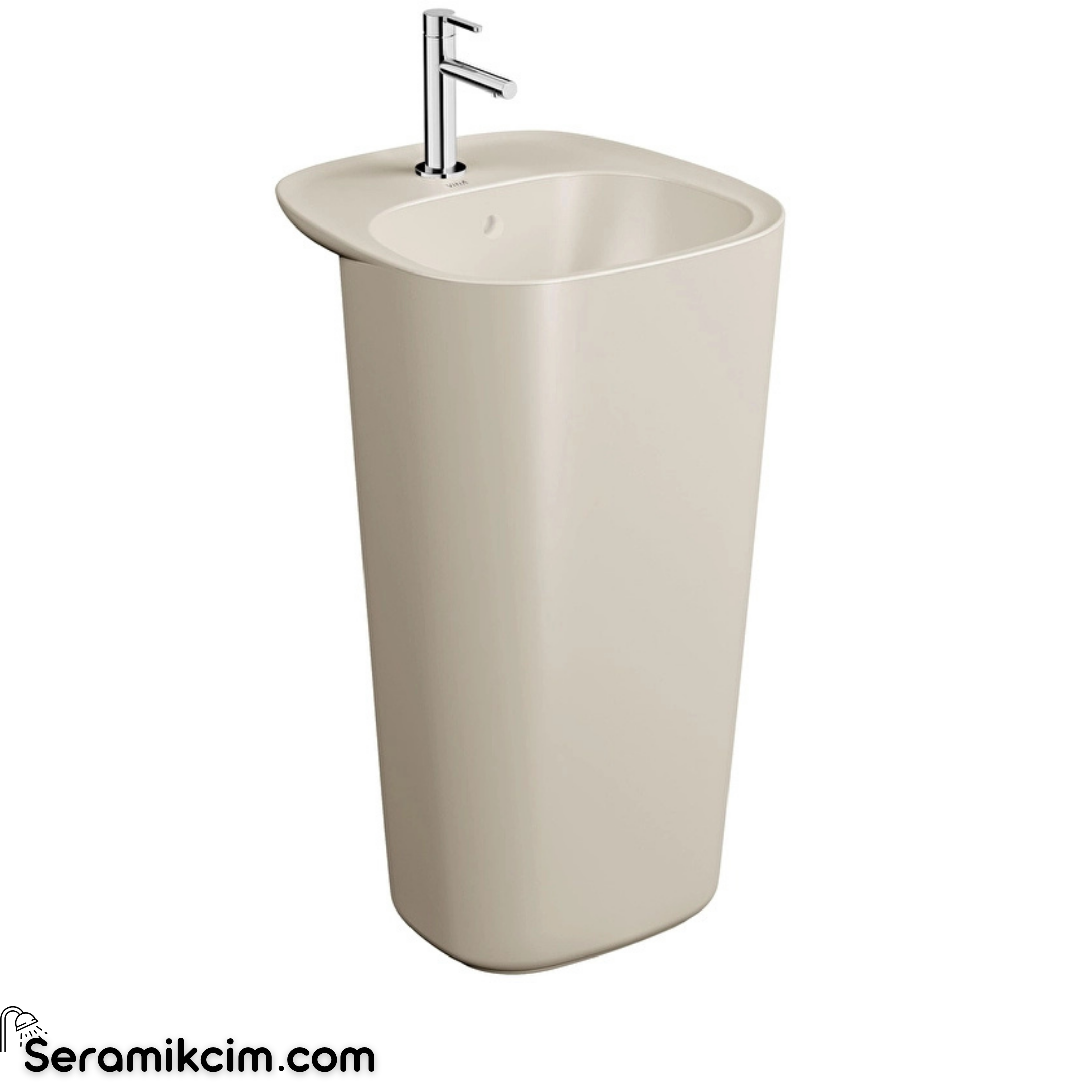 VitrA Plural Monoblok Lavabo,Kompakt, 50x53 cm,Tek Armatür Delikli, Su Taşma Deliksiz, Clean, Mat Kum Beji