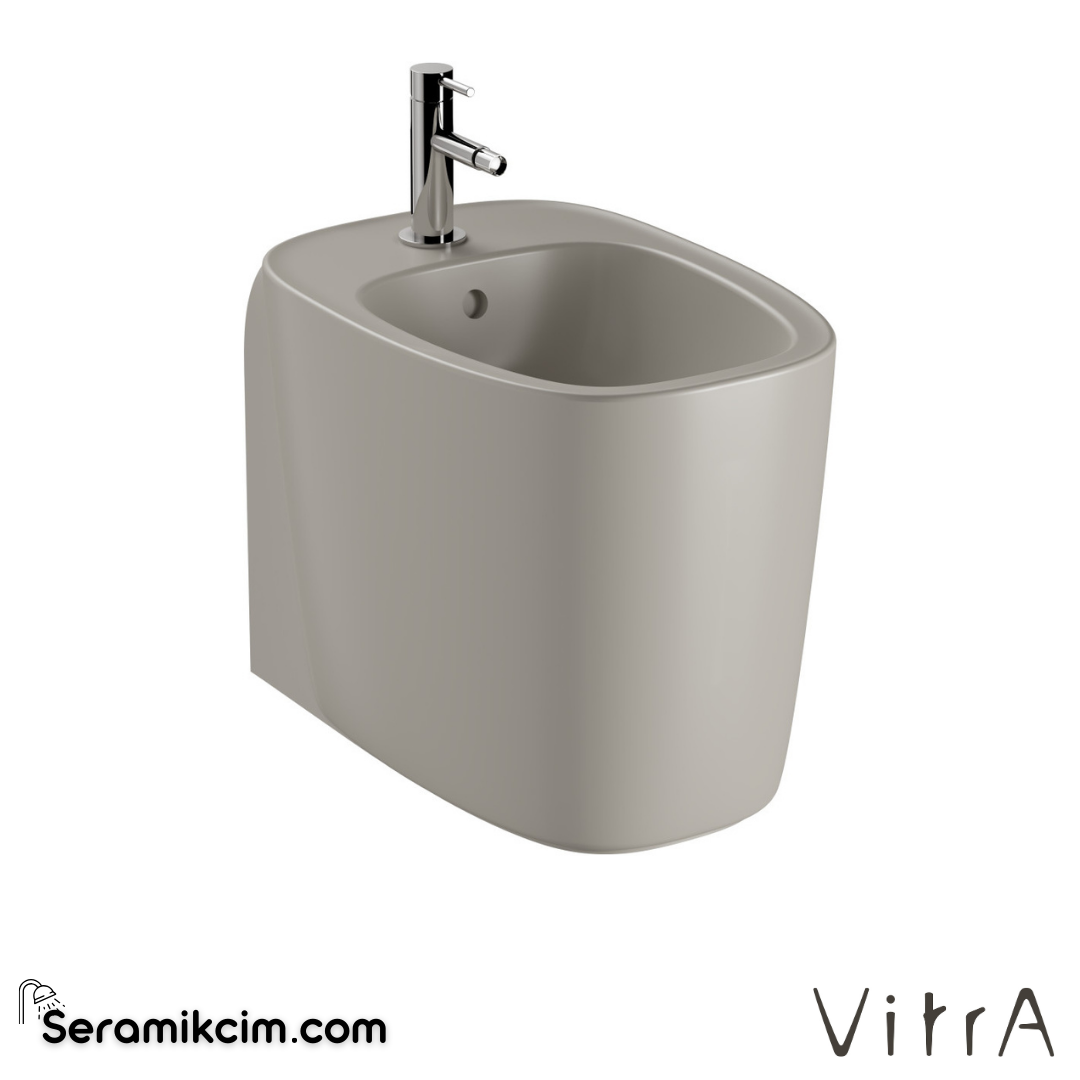 VitrA Plural Yerden Bide Duvara Tam Dayalı, 55 cm Tek Armatür Delikli, Su Taşma Delikli, Yanlardan Deliksiz, Clean, Mat Bej - 7816B420-0288
