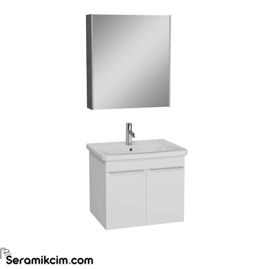 VitrA Quadrum Banyo Dolabı Set, 65 cm Lavabo Dolabı, Kapaklı, Dolaplı Ayna, Parlak Beyaz, 69616