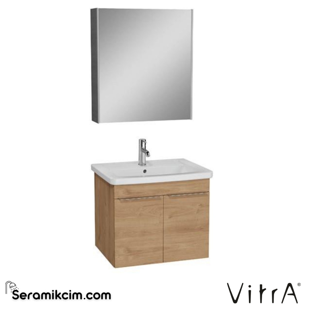 VitrA Quadrum Banyo Dolabı Seti 65 cm, kapaklı lavabo dolabı, dolaplı ayna, altın meşe 67098 - 67098