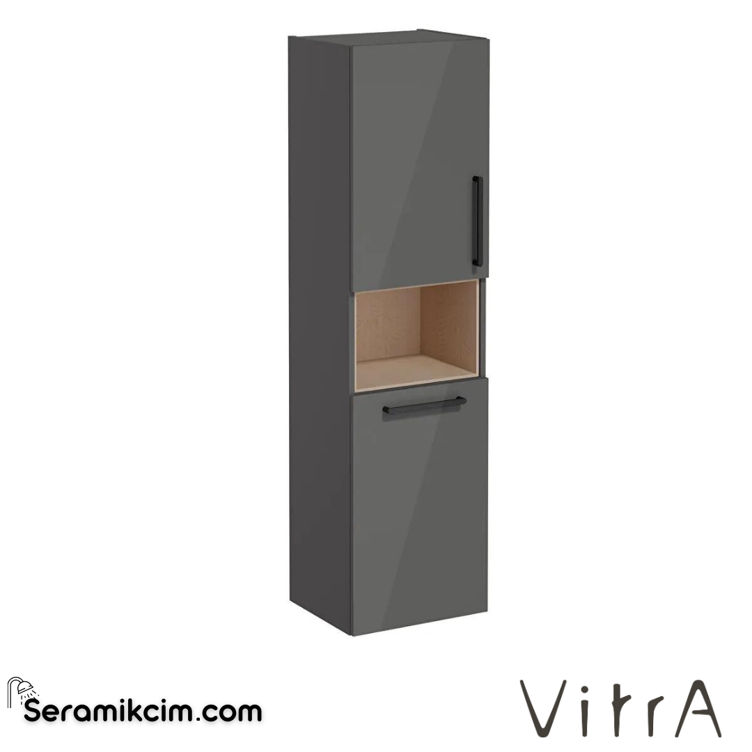 Vitra Root Boy Dolabı, 40 Cm, Kısa, Çamaşır Sepetli, Parlak Antrasit, Sol - 66236