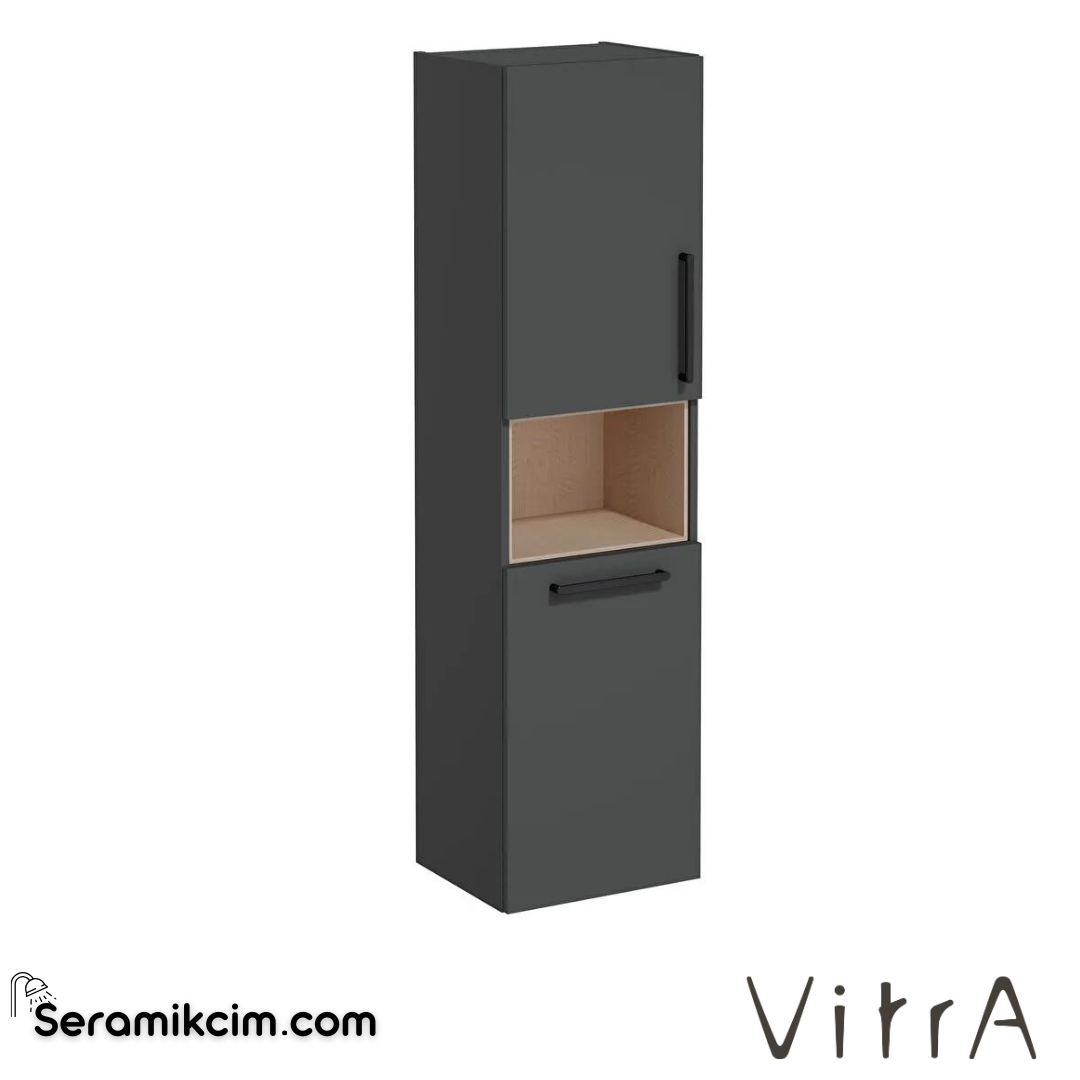 Vitra Root Boy Dolabı, 40 Cm, Kısa, Çamaşır Sepetli, Mat Fırtına Gri, Sol - 68007