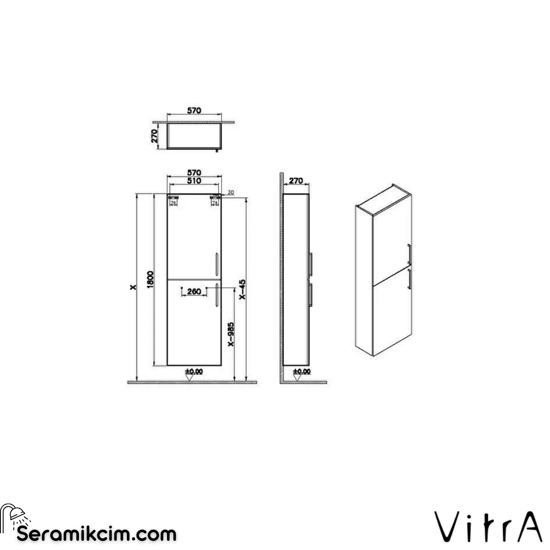 Vitra Root Boy Dolabı, 55 Cm, Dar, Doğal Meşe