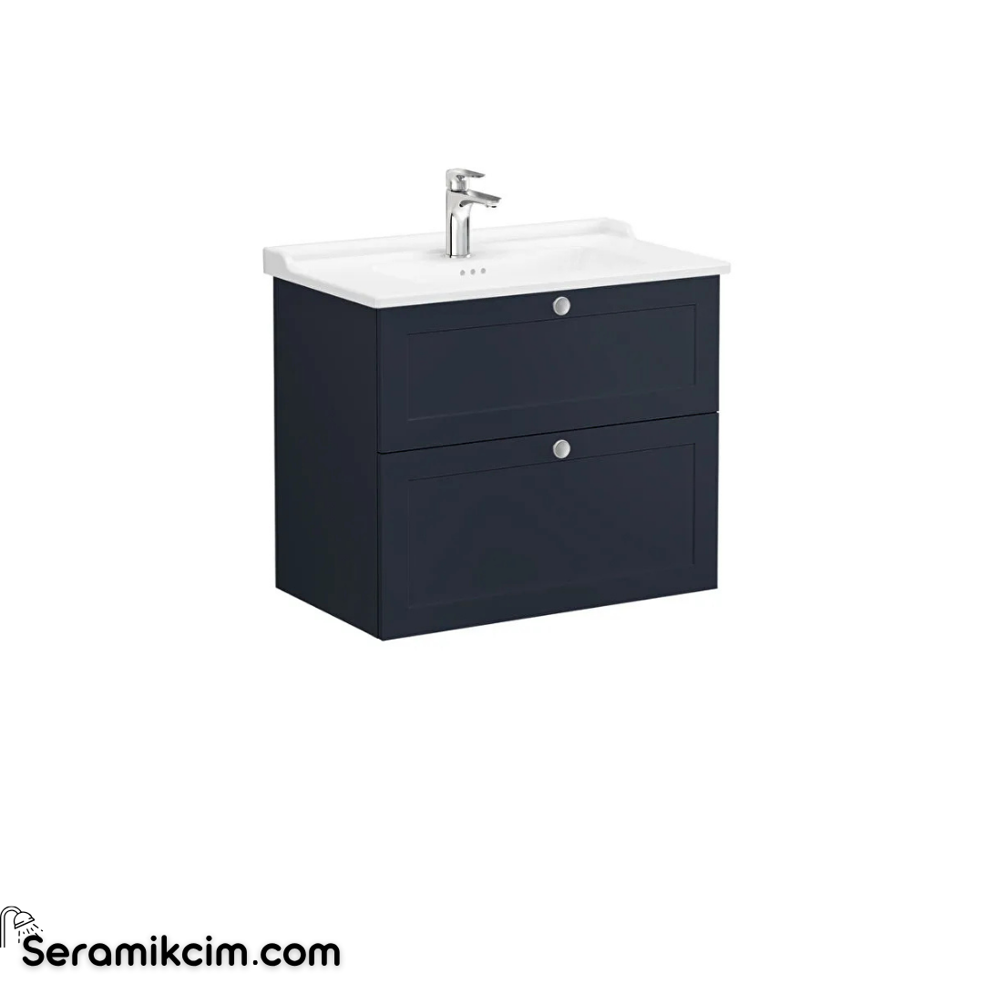 Vitra Root Classic Çift Çekmeceli Lavabo Dolabı, 80 cm, Mat Lacivert (Klasik Lavabo Dahil) 68874