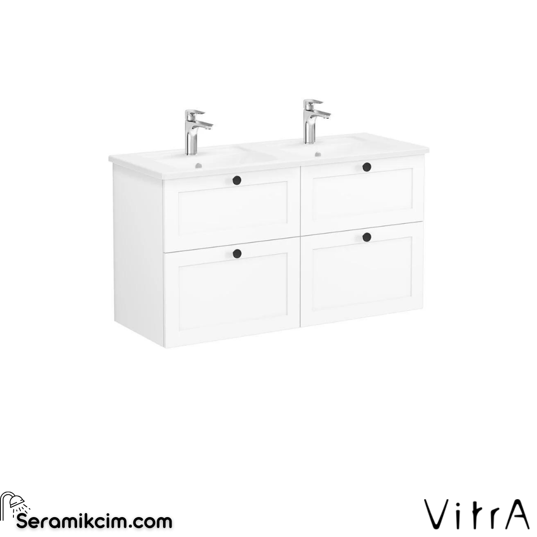 Vitra Root Classic Lavabo Dolabı, Dört Çekmeceli, 120 Cm, Mat Beyaz, Köşeli Lavabolu