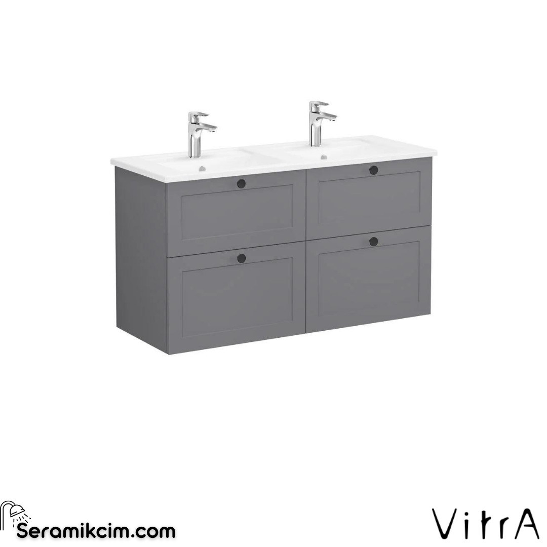 Vitra Root Classic Lavabo Dolabı, Dört Çekmeceli, 120 Cm, Mat Gri, Köşeli Lavabolu