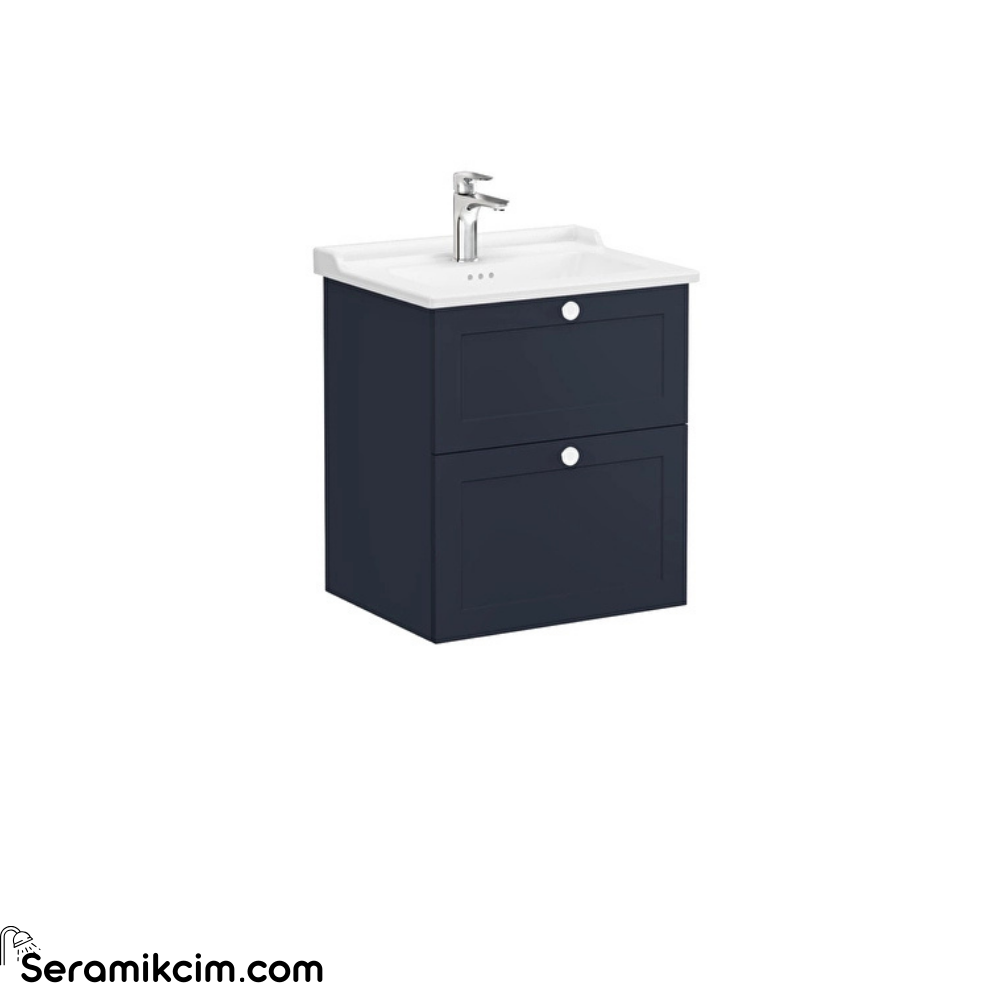 Vitra Root Classic Lavabo Dolabı, İki Çekmeceli, 60 Cm, Mat Lacivert, Klasik Lavabolu