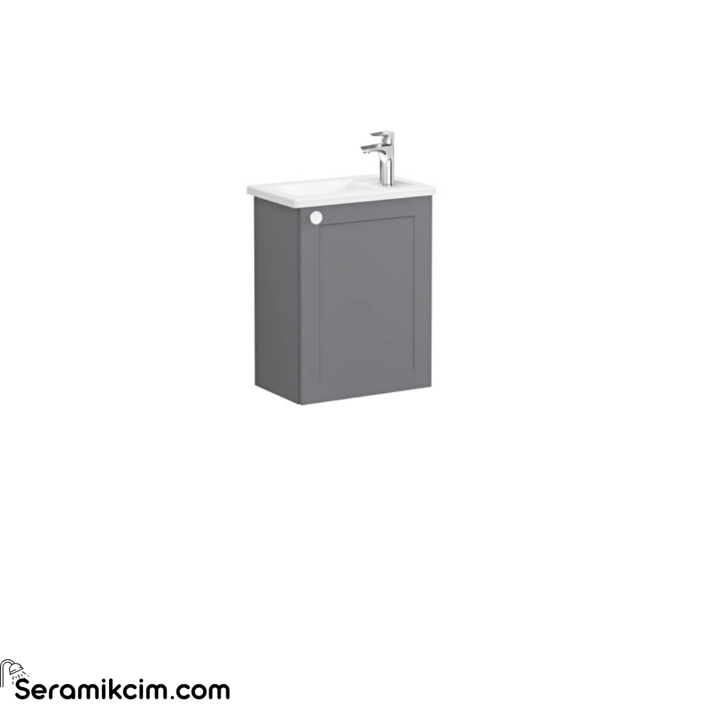 Vitra Root Classic Lavabo Dolabı, Kapaklı, 45 Cm, Kompakt, Sağdan Armatür Delikli, Mat Gri, Köşeli Lavabolu, Sağ
