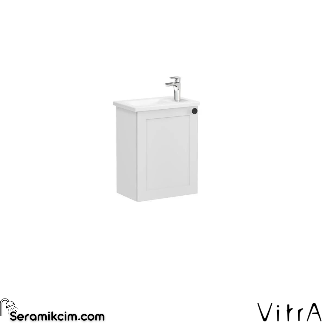 Vitra Root Classic Lavabo Dolabı, Kapaklı, 45 Cm, Kompakt, Sağdan Armatür Delikli, Mat Açık Gri, Köşeli Lavabolu, Sol