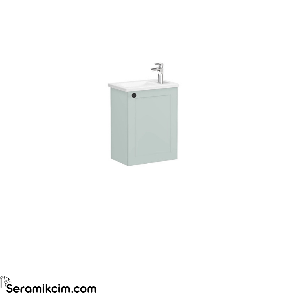 Vitra Root Classic Lavabo Dolabı, Kapaklı, 45 Cm, Kompakt, Sağdan Armatür Delikli, Mat Retro Yeşil, Köşeli Lavabolu, Sağ