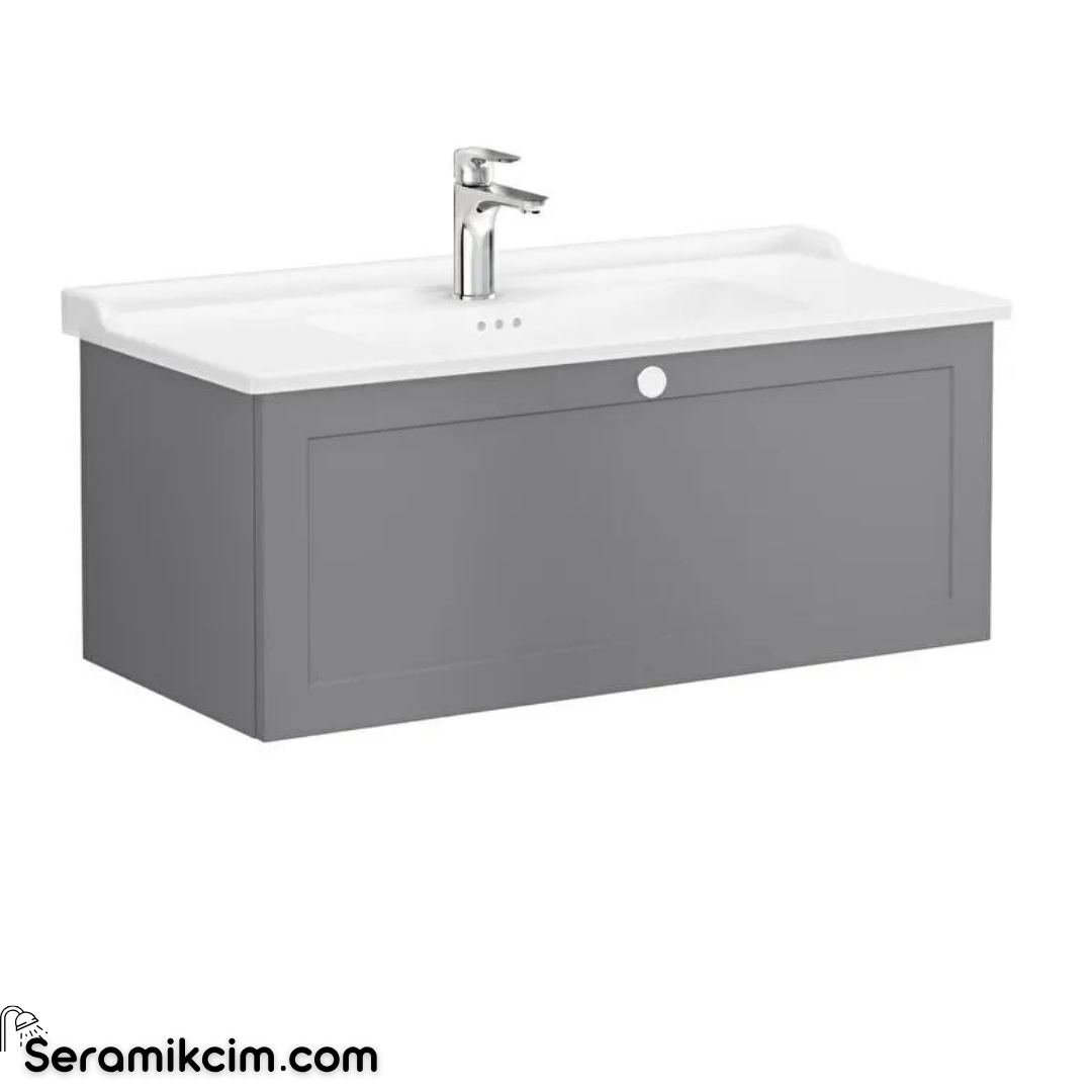Vitra Root Classic Tek Çekmeceli Lavabo Dolabı, 100 cm, Mat Gri (Klasik Lavabo Dahil) 68829
