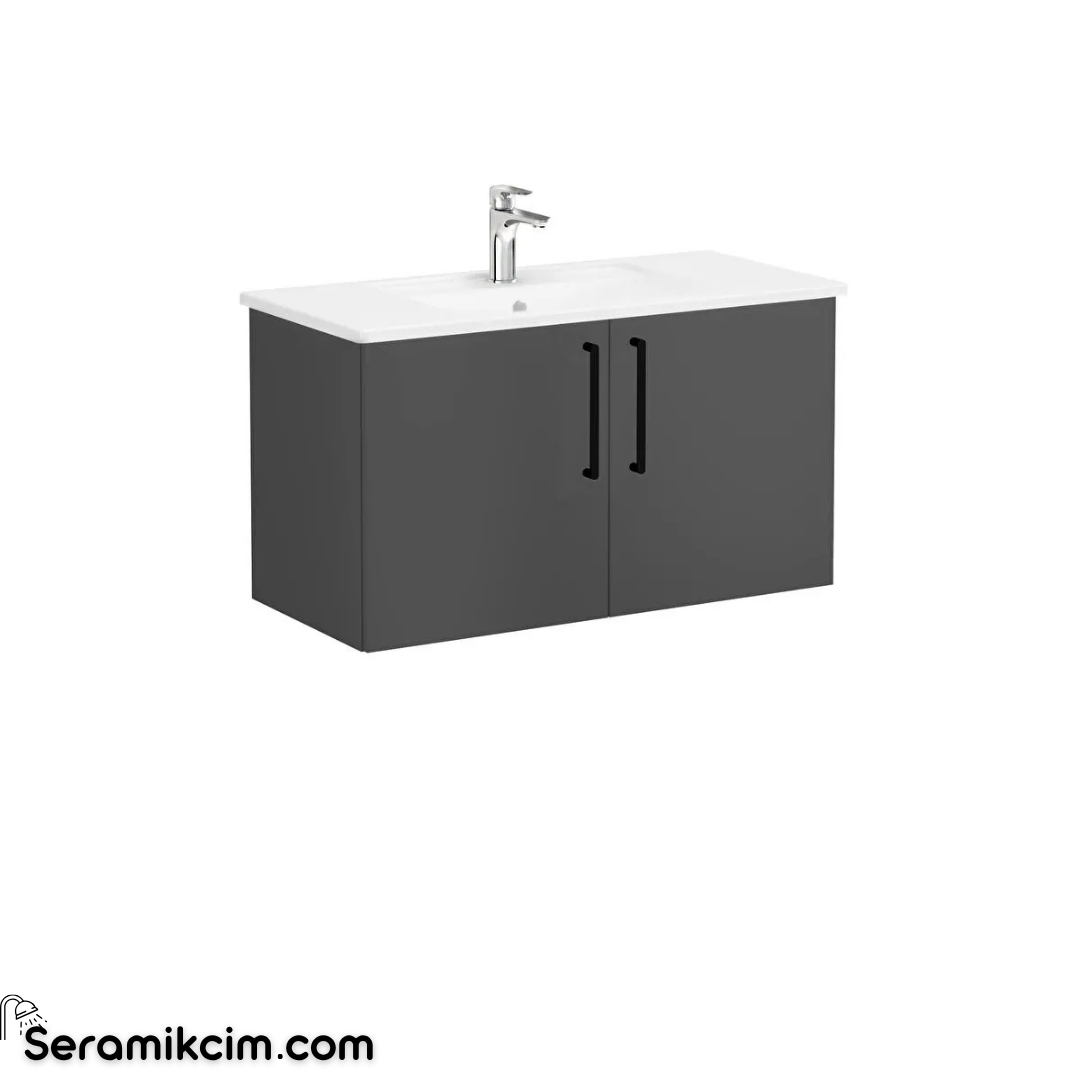 Vitra Root Flat Kapaklı Lavabo Dolabı, 100 cm, Mat Fırtına Gri (Köşeli Lavabo Dahil) 68167