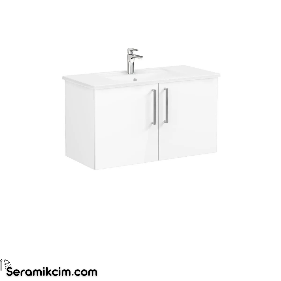 Vitra Root Flat Kapaklı Lavabo Dolabı, 100 cm, Parlak Beyaz (Köşeli Lavabo Dahil) 66318
