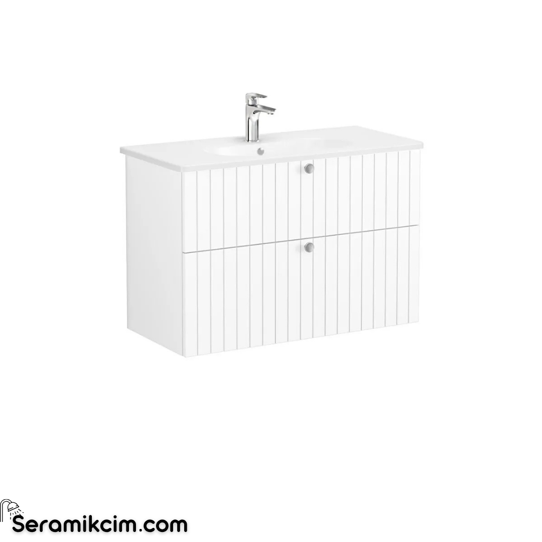 Vitra Root Groove Çift Çekmeceli Lavabo Dolabı, 100 cm, Mat Beyaz (Yuvarlak Lavabo Dahil) 69457