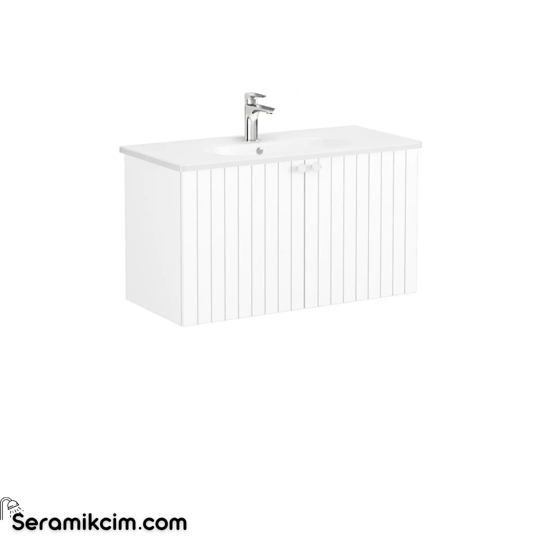 Vitra Root Groove Kapaklı Lavabo Dolabı, 100 cm, Mat Beyaz (Yuvarlak Lavabo Dahil) 69310