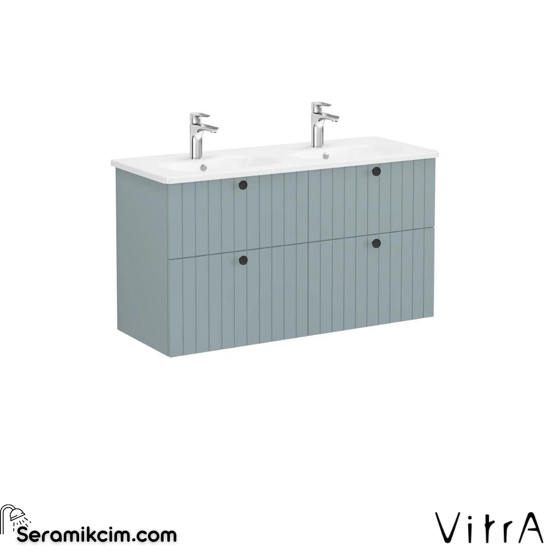 Vitra Root Groove Lavabo Dolabı, Dört Çekmeceli, 120 Cm, Mat Fiyord Yeşili, Yuvarlak Lavabolu