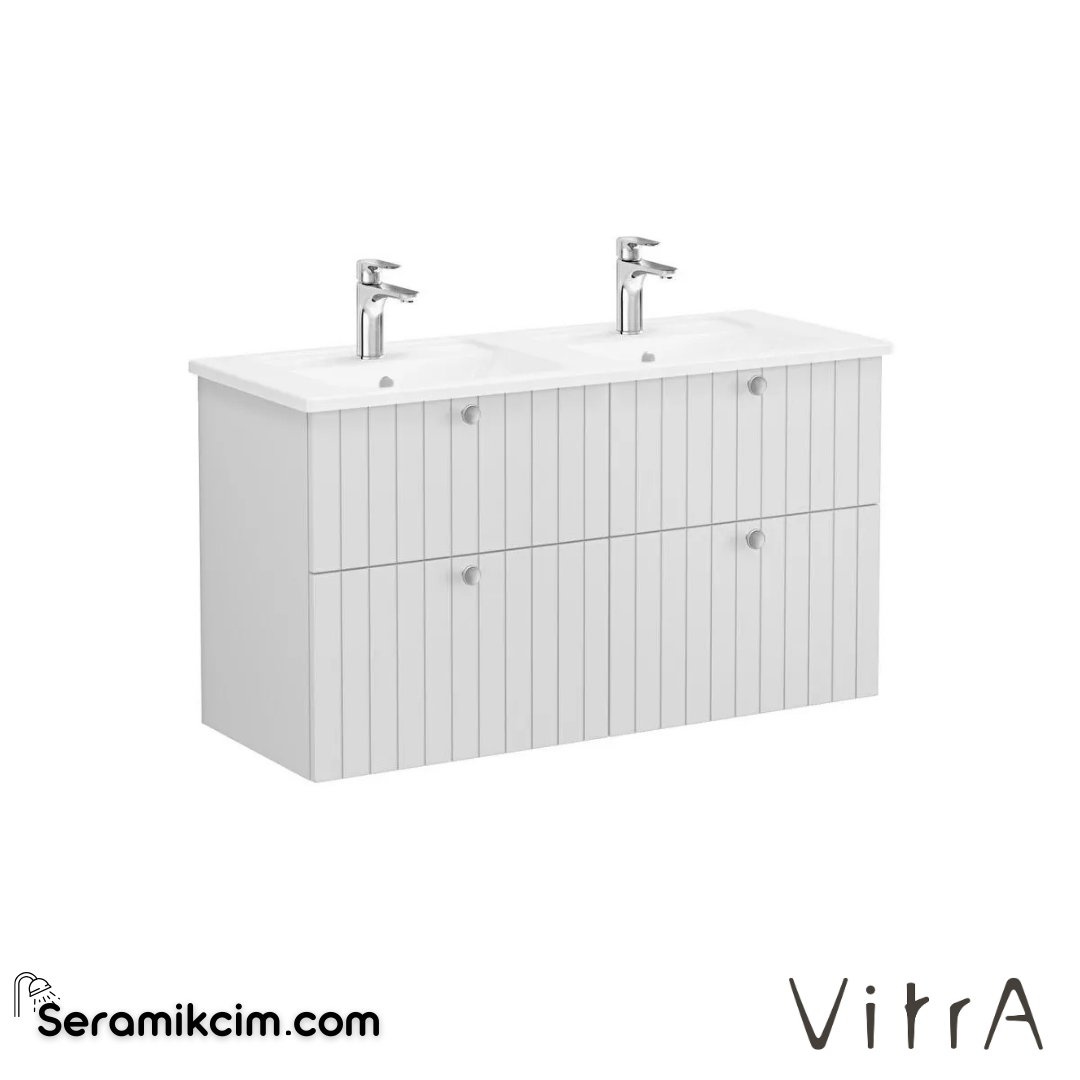 Vitra Root Groove Lavabo Dolabı, Dört Çekmeceli, 120 Cm, Mat Açık Gri, Köşeli Lavabolu - 69514