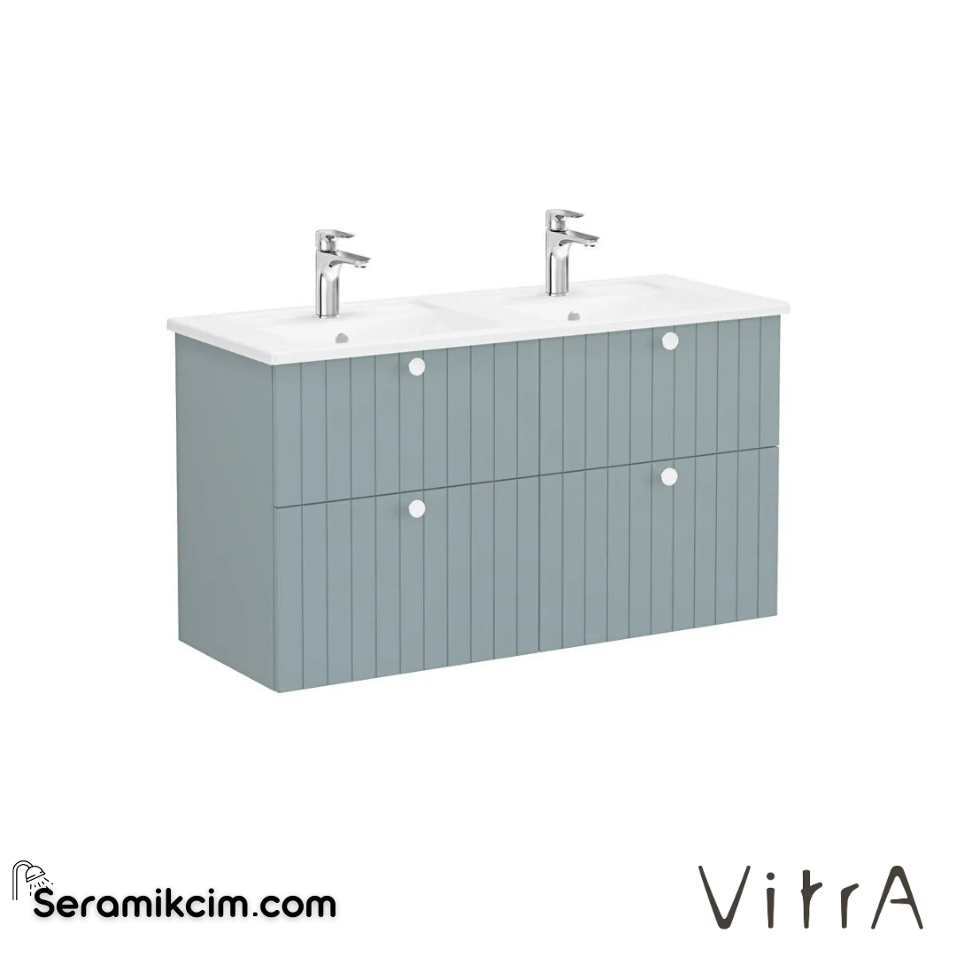 Vitra Root Groove Lavabo Dolabı, Dört Çekmeceli, 120 Cm, Mat Fiyord Yeşili, Köşeli Lavabolu - 69516