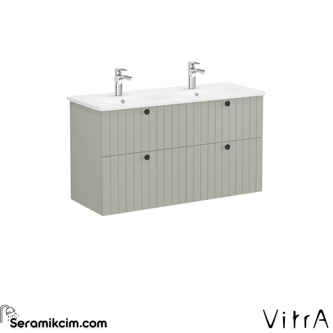 Vitra Root Groove Lavabo Dolabı, Dört Çekmeceli, 120 Cm, Mat Retro Yeşil, Yuvarlak Lavabolu