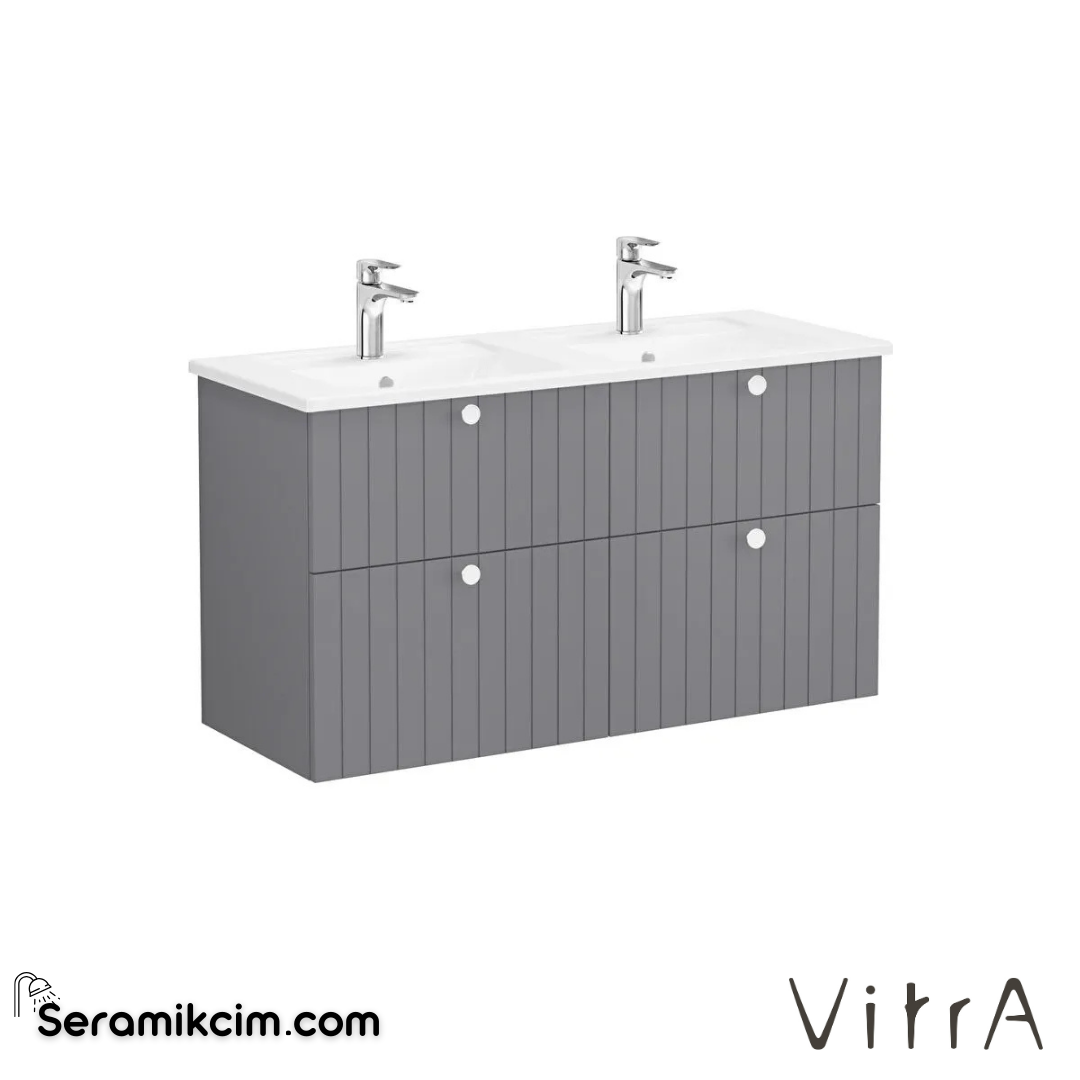 Vitra Root Groove Lavabo Dolabı, Dört Çekmeceli, 120 Cm, Mat Gri, Köşeli Lavabolu - 69515