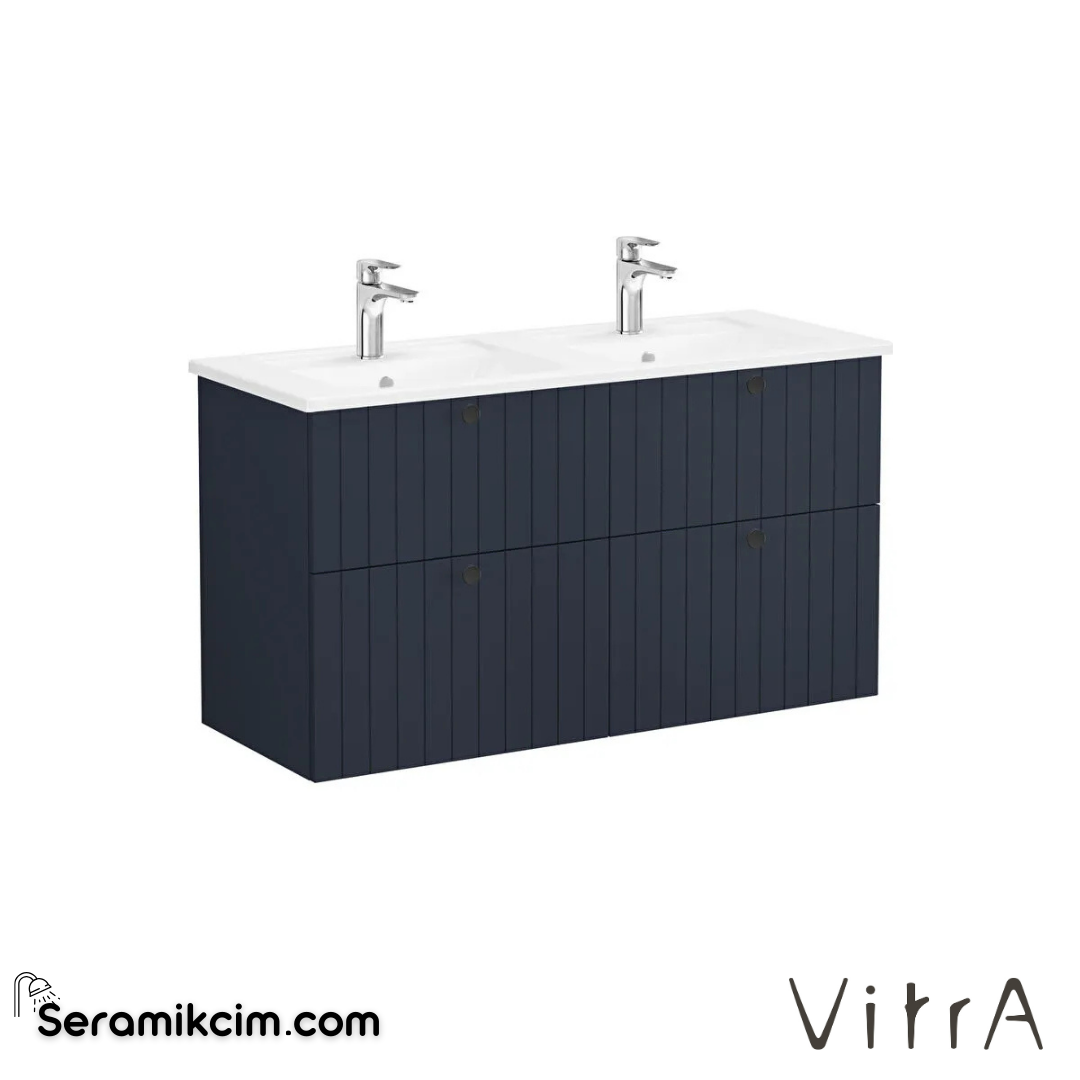 Vitra Root Groove Lavabo Dolabı, Dört Çekmeceli, 120 Cm, Mat Lacivert, Köşeli Lavabolu - 69518