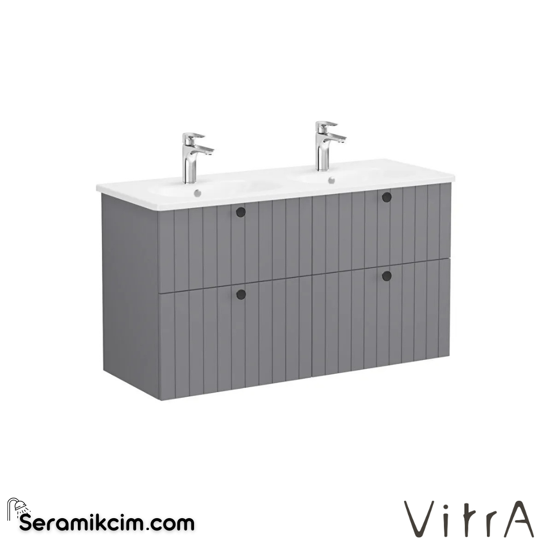 Vitra Root Groove Lavabo Dolabı, Dört Çekmeceli, 120 Cm, Mat Gri, Yuvarlak Lavabolu - 69522