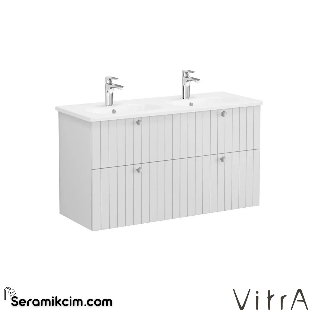 Vitra Root Groove Lavabo Dolabı, Dört Çekmeceli, 120 Cm, Mat Açık Gri, Yuvarlak Lavabolu - 69521