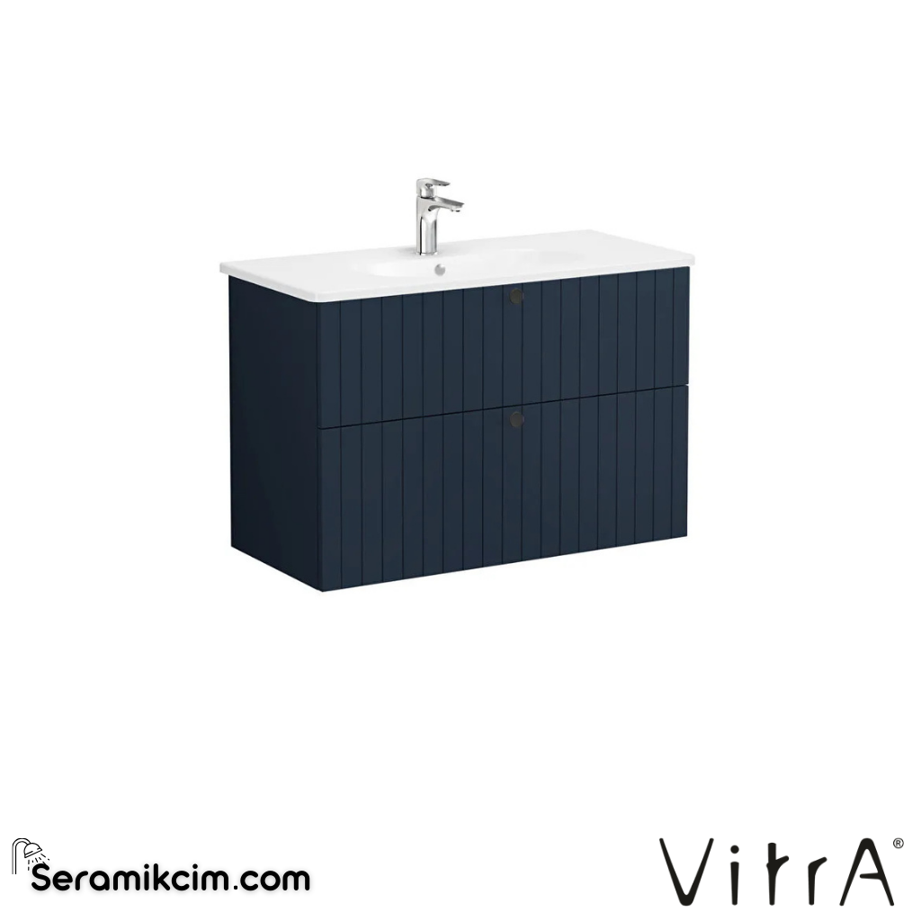 Vitra Root Groove Lavabo Dolabı, İki Çekmeceli, 100 Cm, Mat Lacivert, Yuvarlak Lavabolu - 69462