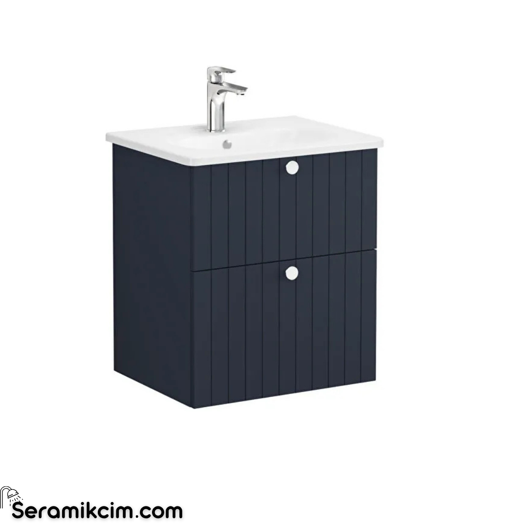 Vitra Root Groove Lavabo Dolabı, İki Çekmeceli, 60 Cm, Mat Lacivert, Yuvarlak Lavabolu