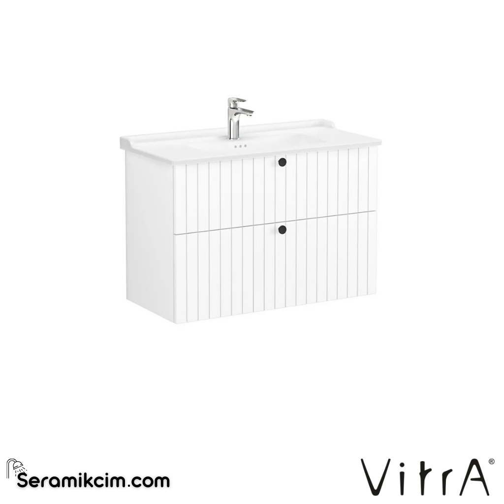 Vitra Root Groove Lavabo Dolabı, İki Çekmeceli, 100 Cm, Mat Beyaz, Klasik Lavabolu - 69464