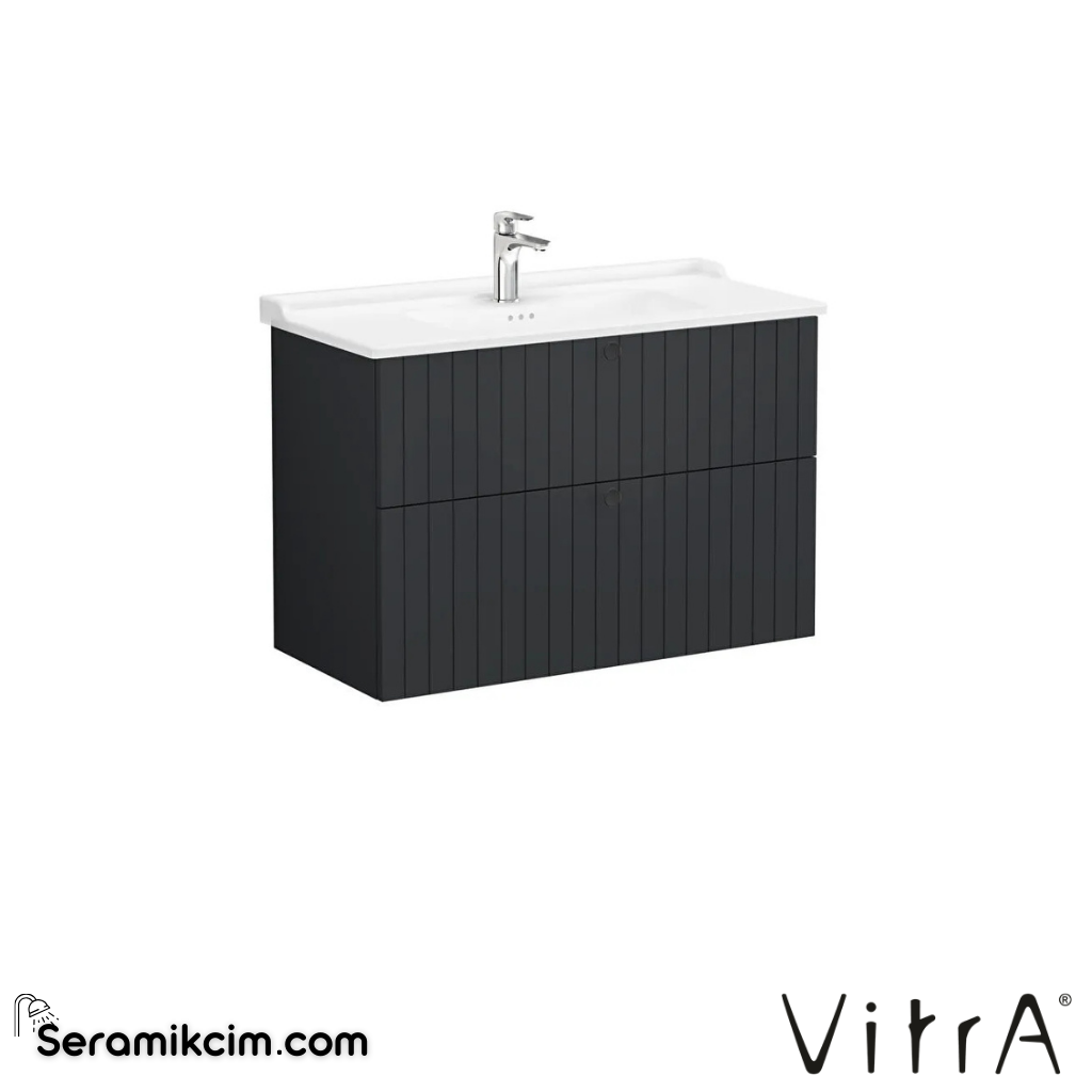 Vitra Root Groove Lavabo Dolabı, İki Çekmeceli, 100 Cm, Mat Grafit, Klasik Lavabolu - 69468